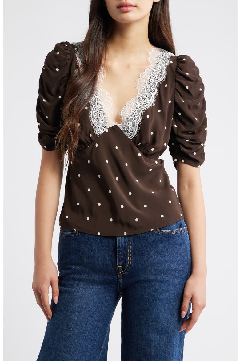 Lazara Lace Trim Polka Dot Top, Main, color, COCOA POLKA DOTS