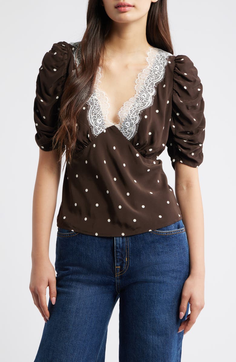 Rails Lazara Lace Trim Polka Dot Top, Main, color, Cocoa Polka Dots