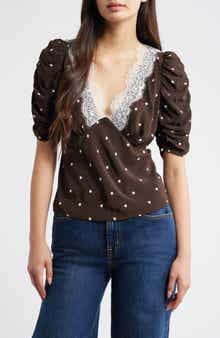 Rails Lazara Lace Trim Polka Dot Top
