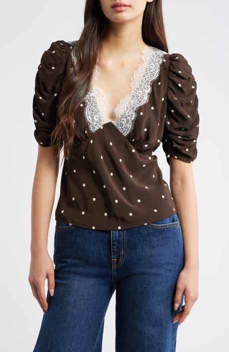 Rails Lazara Lace Trim Polka Dot Top