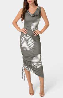 Printed Cowl Neck Midi Dress