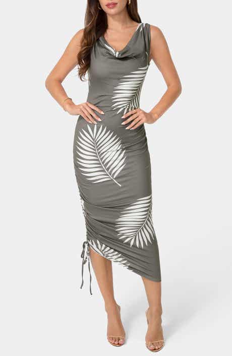 Printed Cowl Neck Midi Dress