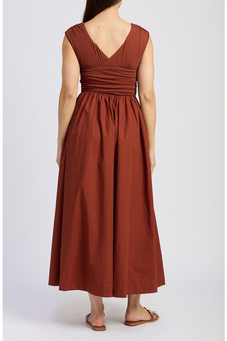 ruched mixed media maxi dress Ludivine Brown Ruched Maxi Dress with Beaded Straps, S / Brown