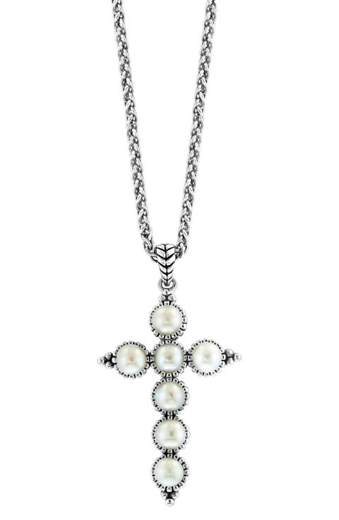 Sterling Silver Freshwater Pearl Cross Pendant Necklace