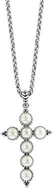 EFFY Sterling Silver Freshwater Pearl Cross Pendant Necklace