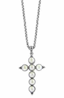 EFFY Sterling Silver Freshwater Pearl Cross Pendant Necklace
