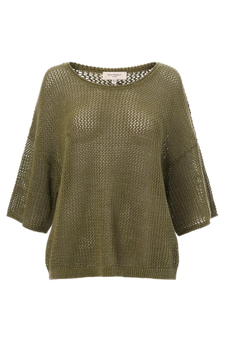 Mesh Elbow Sleeve Sweater, Alternate, color, Summer Olive