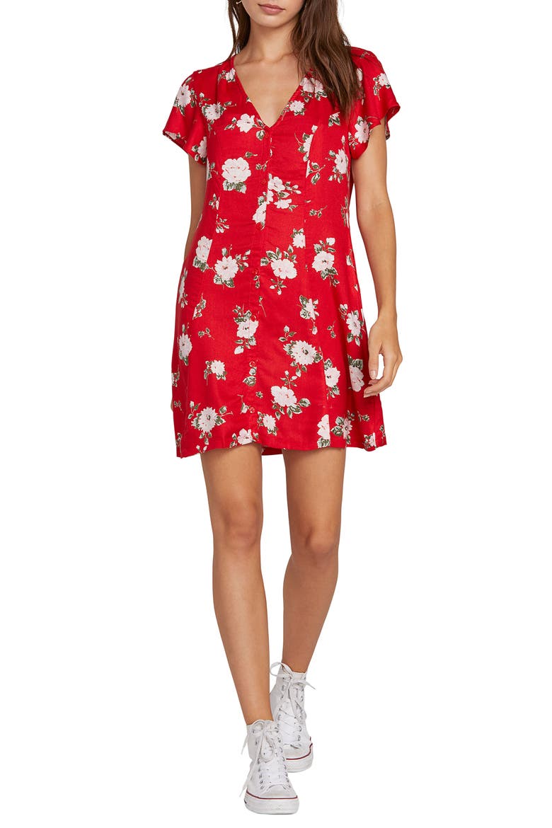 Now or Now Cherry Print Shirtdress, Main, color, FLASH RED