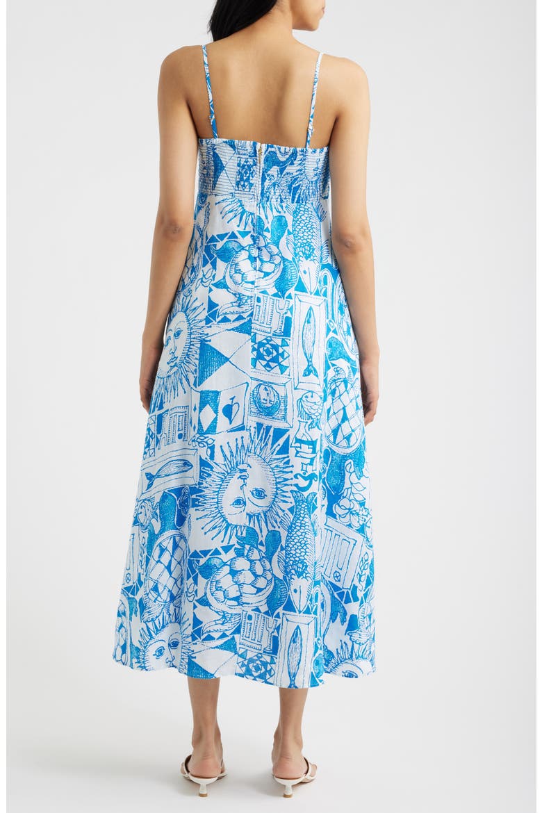 Jorgian Print Linen Midi Dress, Alternate, color, RESORT WHITE