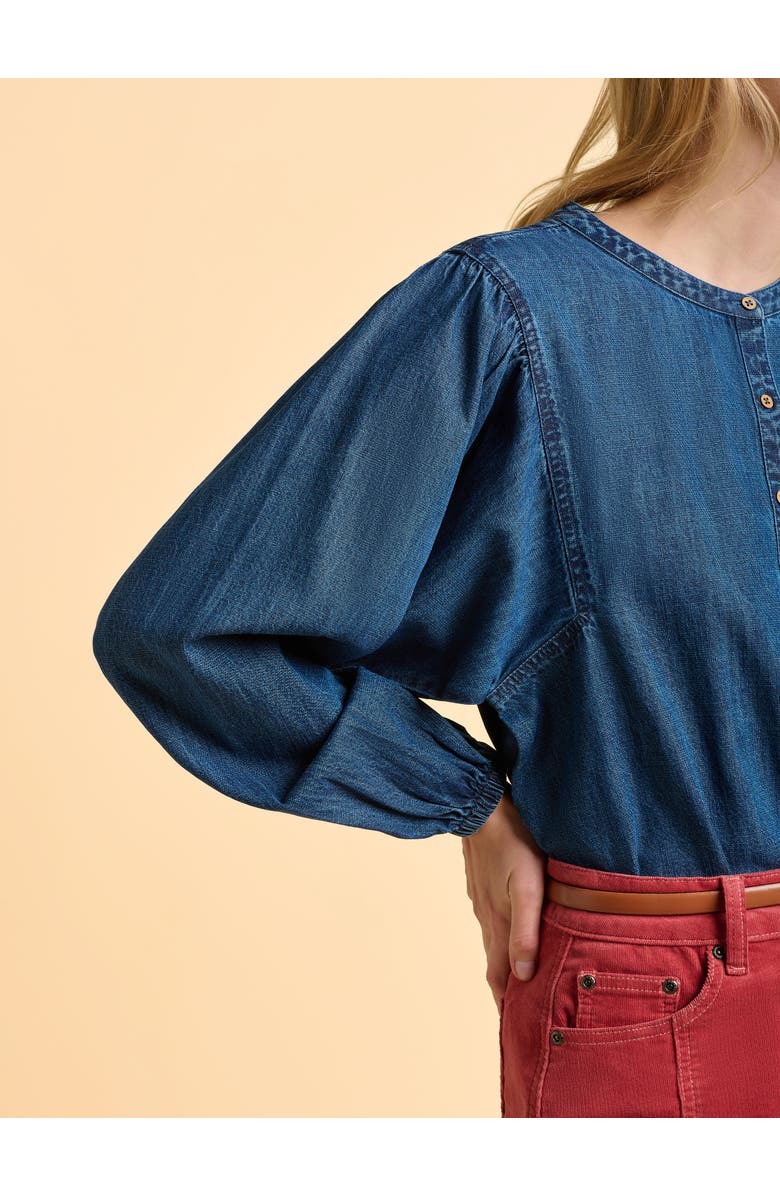 Brakeburn Auri Long Sleeve Round Neck Denim Shirt, Alternate, color, Blue