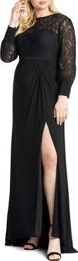 Mac Duggal Sequin Lace Illusion High Sweetheart Neck Evening Gown