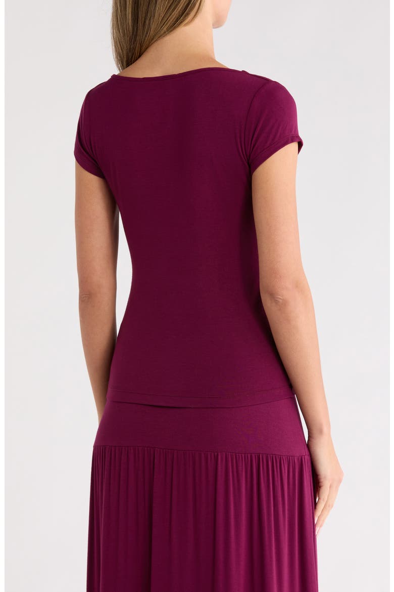 Solid Cowl Neck Cap Sleeve T-Shirt, Alternate, color, BURGUNDY