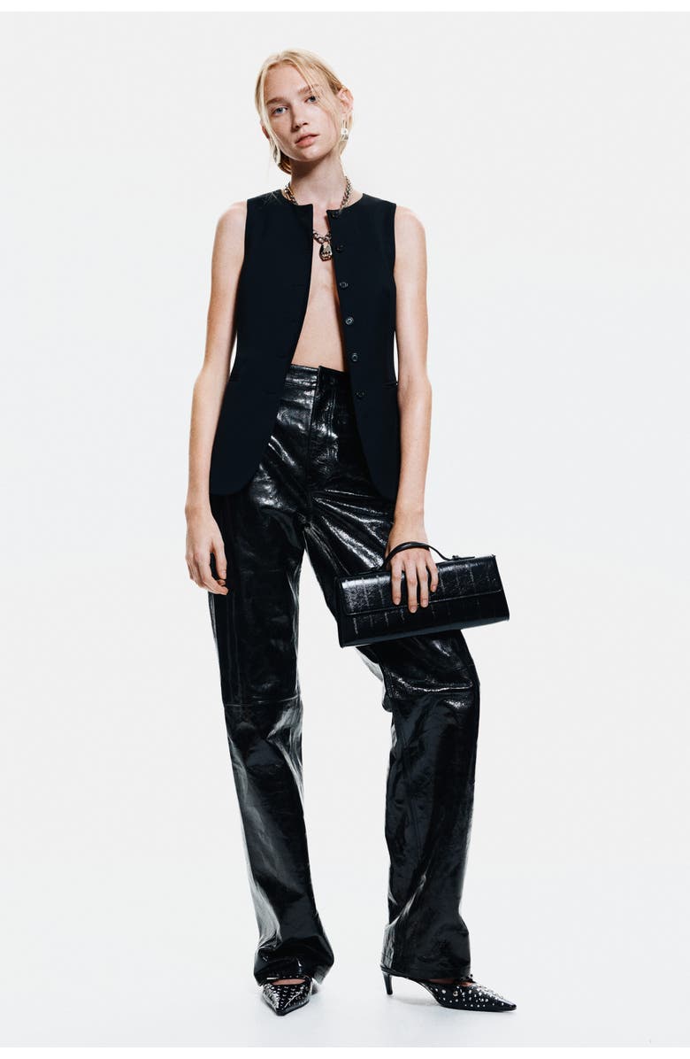 H&M Long Waistcoat, Alternate, color, Black