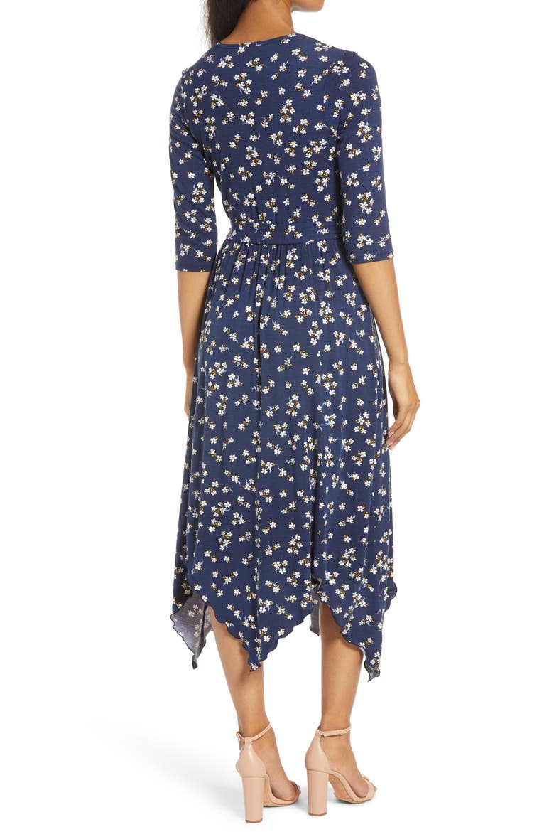 Loveapella Faux Wrap Midi Dress, Alternate, color, NAVY/ IVORY/ GLD