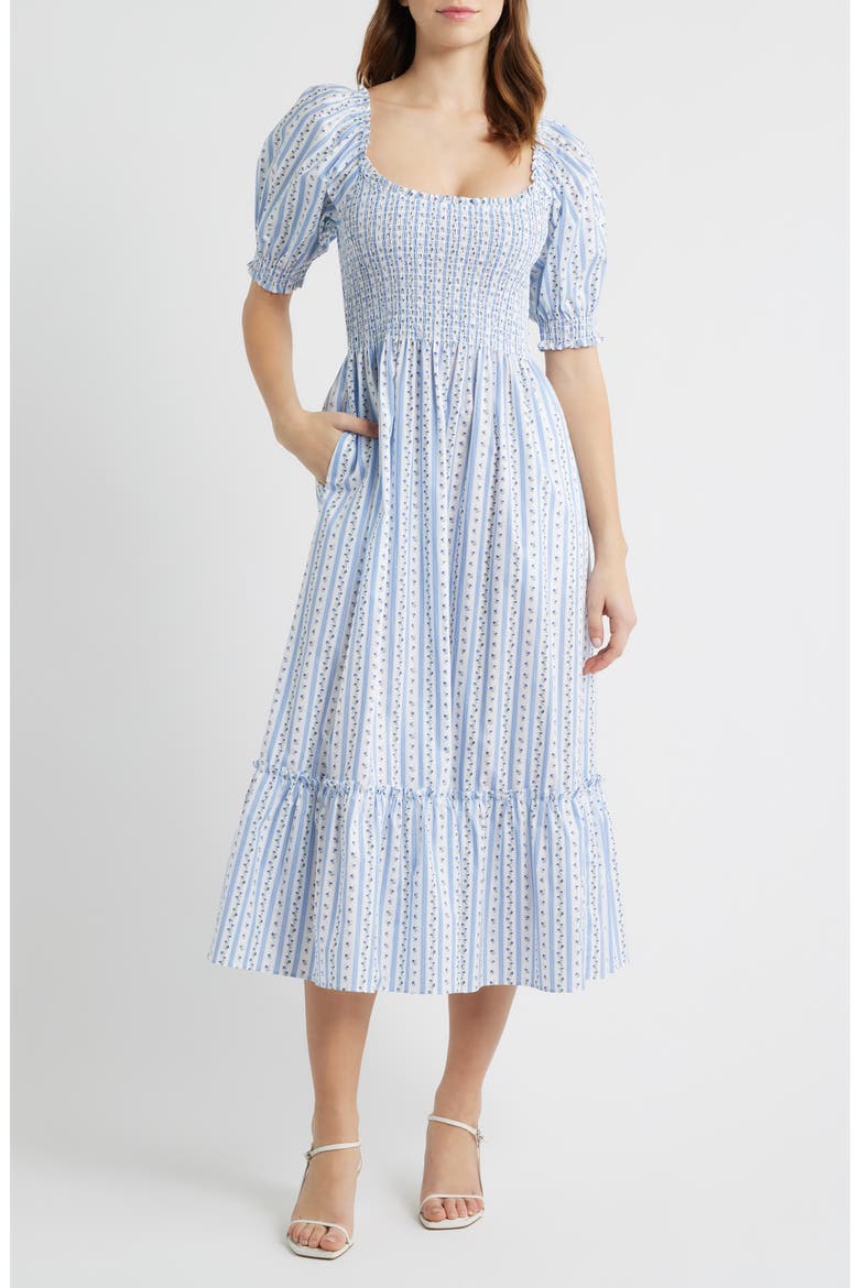 The Louisa Ditsy Floral Midi Nap Dress, Main, color, PETAL STRIPE BLUE