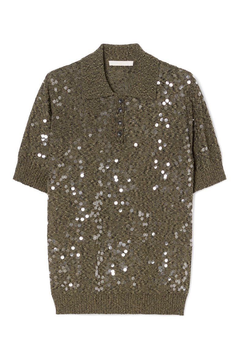 Panno Sequin Knit Polo, Alternate, color, KAKI