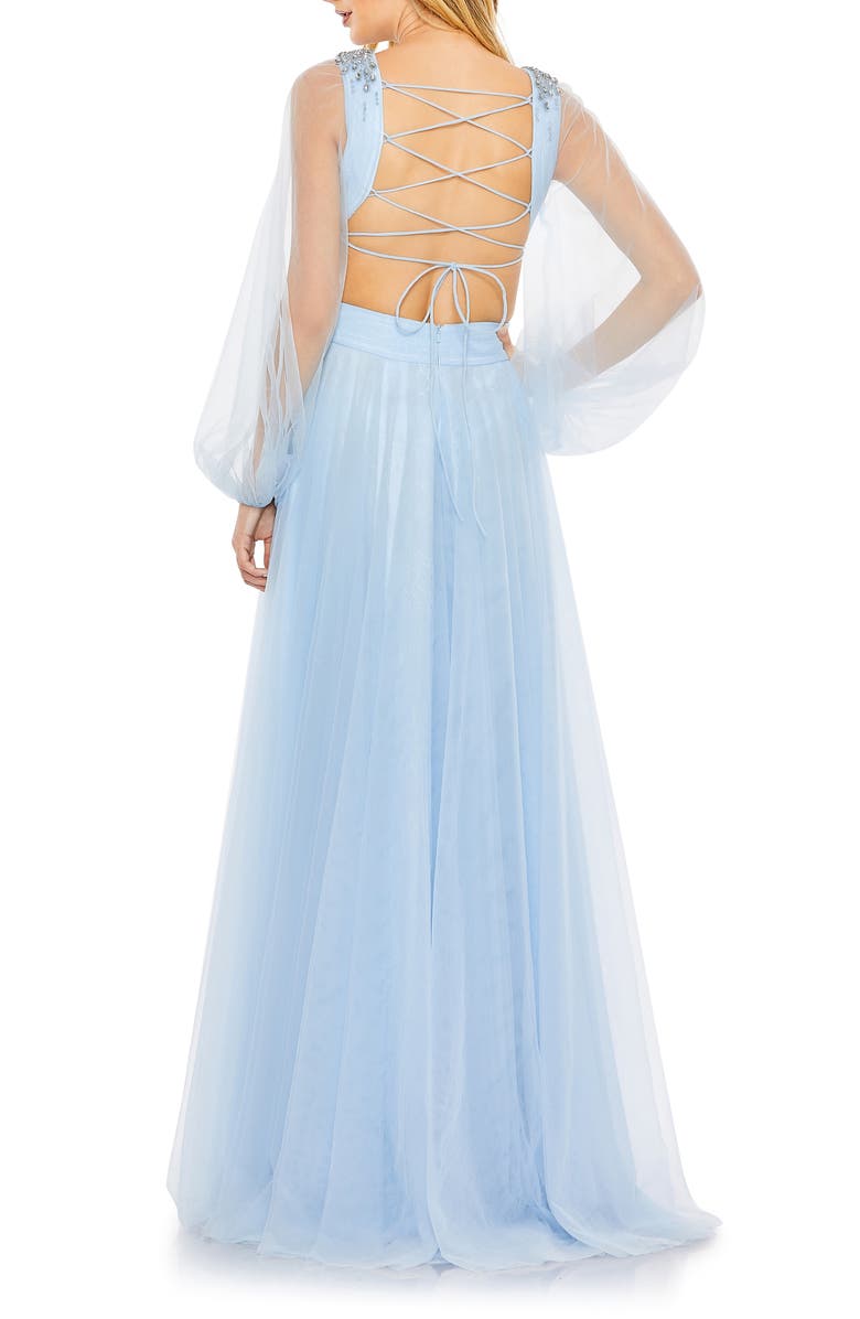 Mac Duggal Side Cutout Long Sleeve Lace & Tulle Gown, Alternate, color,