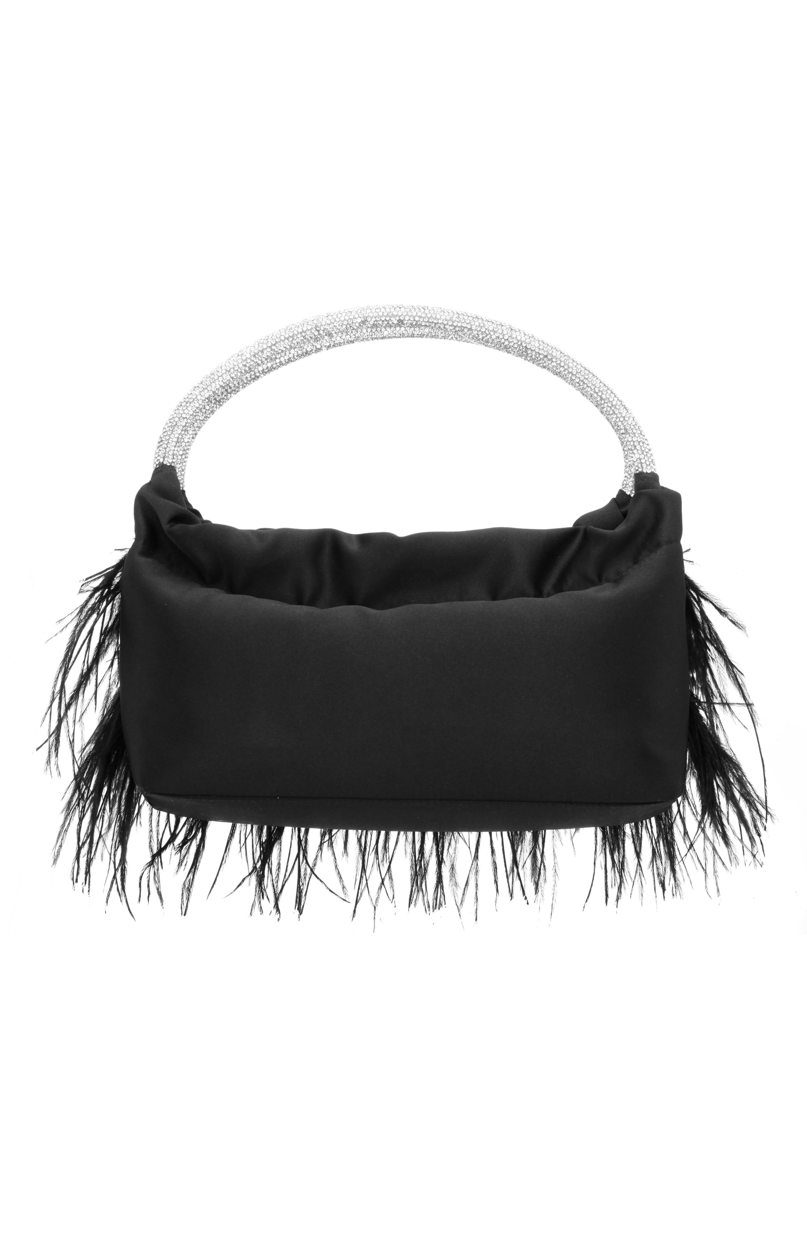 Nina Crystal Handle Feather Clutch, Alternate, color, 