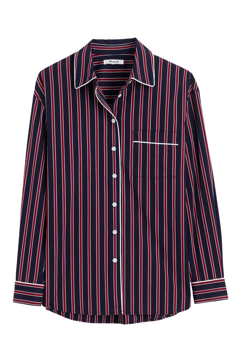 Stripe Poplin Long Button-Up Shirt, Alternate, color, RED NAVY STRIPE