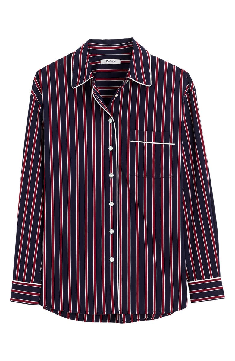 Stripe Poplin Long Button-Up Shirt