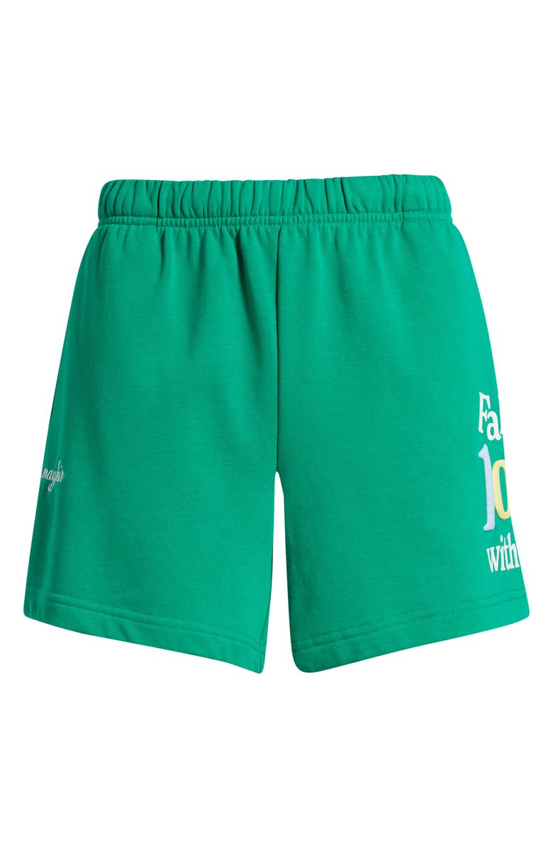 THE MAYFAIR GROUP Fall In Love With Life Cotton Blend Fleece Shorts, Alternate, color, Green