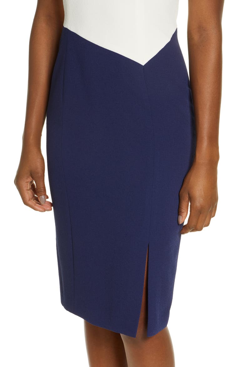 Ella Colorblock Crepe Sheath Dress, Alternate, color, IVORY/ NAVY