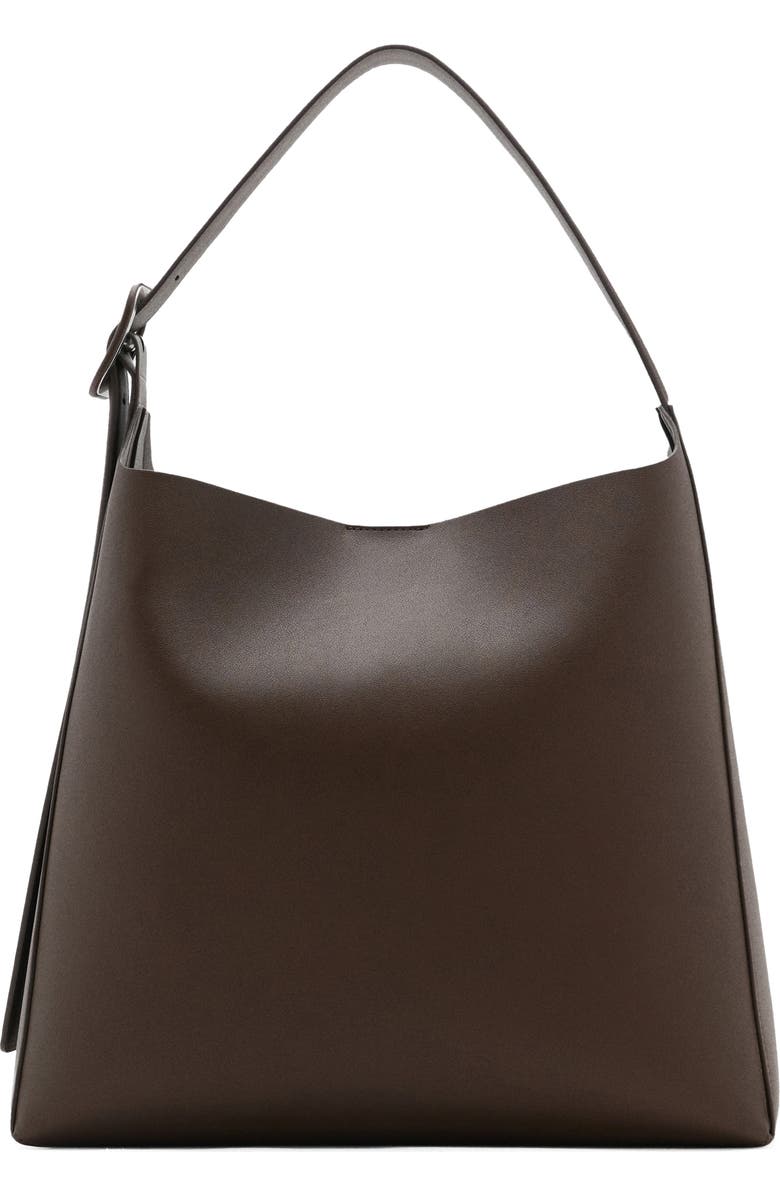 MANGO Buckle Faux Leather Shopper Bag, Main, color, Chocolate
