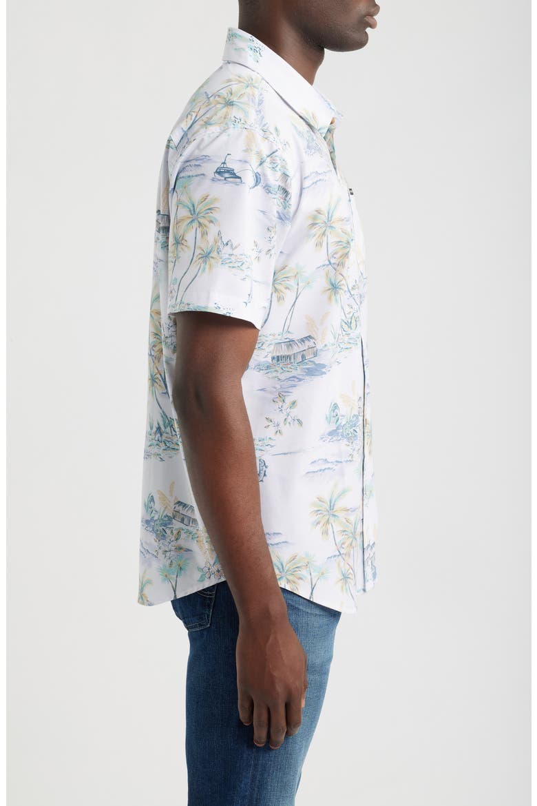 Eldora Tropical Print Short Sleeve Performance Button-Up Shirt, Alternate, color, WHITE