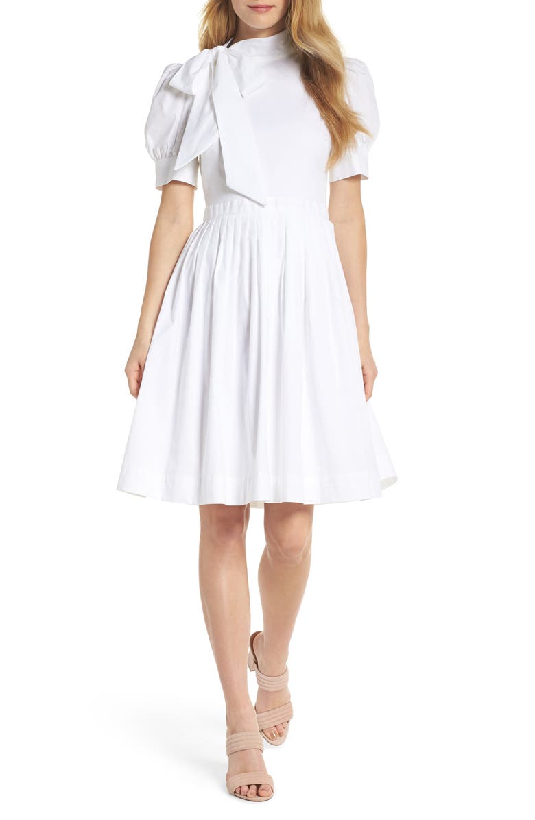 Gal Meets Glam Collection Hanna Puff Sleeve Cotton Poplin Dress, Main, color, 