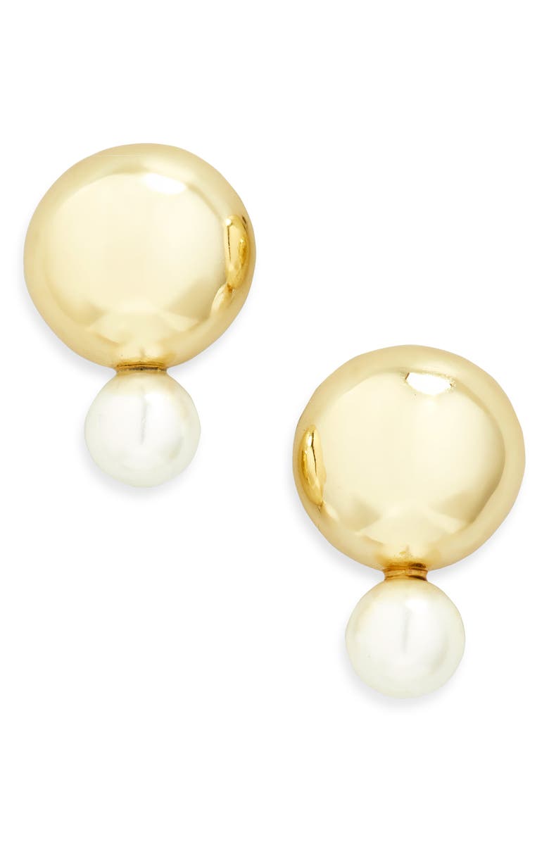 ARGENTO VIVO Round Faux Pearl Drop Stud Earrings, Main, color, Gold