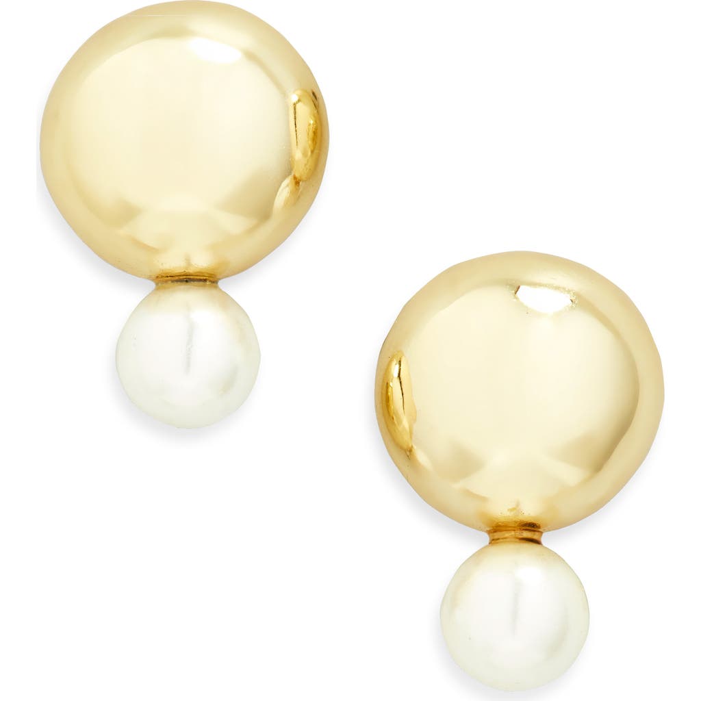 Argento Vivo Round Faux Pearl Drop Stud Earrings In Gold