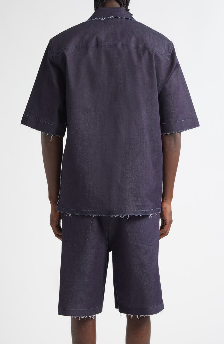 Marni Trompe l'Oeil Stretch Denim Bowling Shirt, Alternate, color, Unb99 Blue/ Black