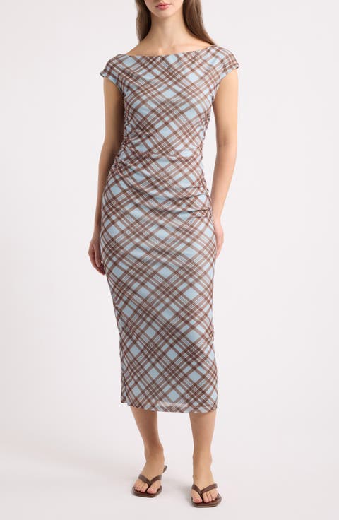 Clea Off the Shoulder Mesh Midi Dress