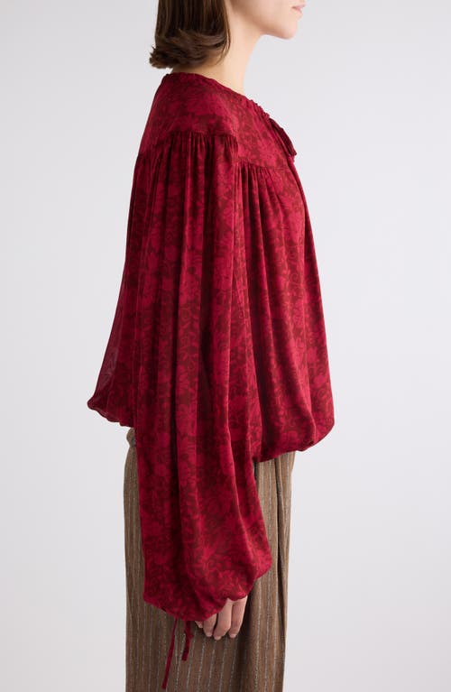 Dries Van Noten Floral Jacquard Tie Closure Shirt In Cherry