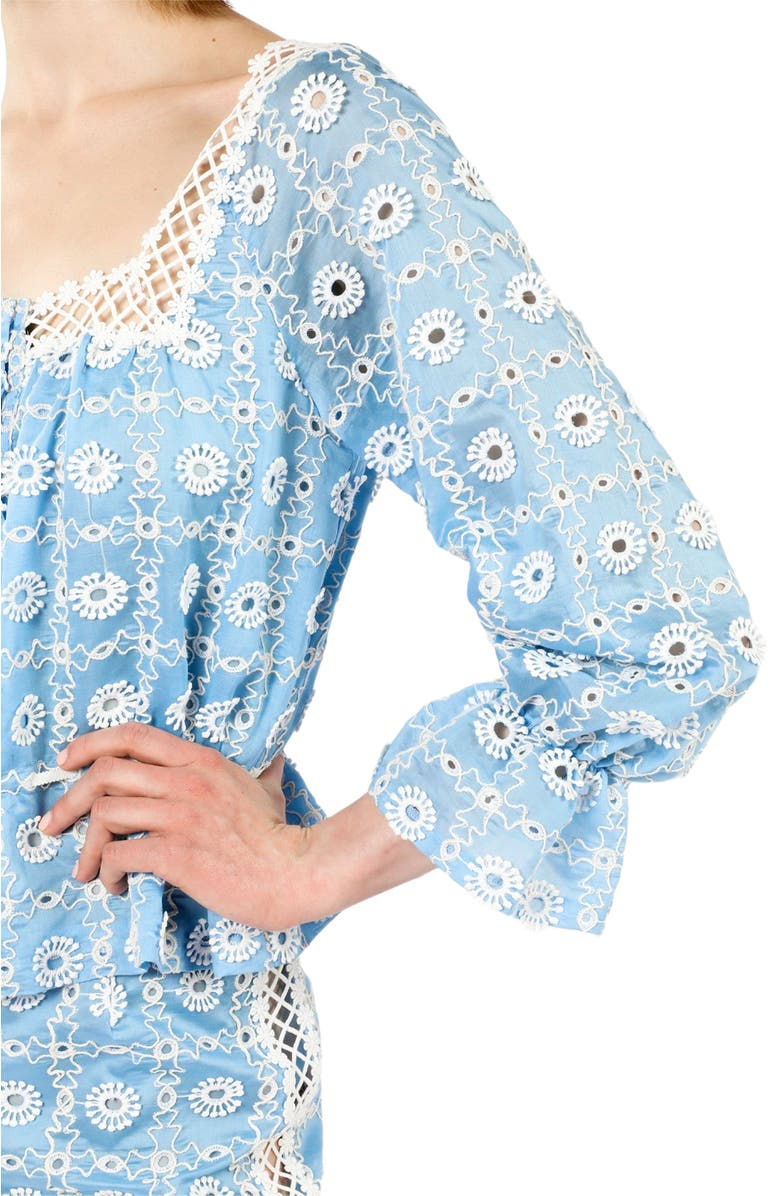 Anna Sui Lattice Lace Embroidery Top, Alternate, color, Baby Blue