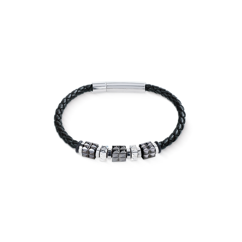 Black Leather Bracelet With Gun Metal Stainless Steel Spikes Cubes