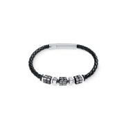 COEUR DE LION Black Leather Bracelet With Gun Metal Stainless Steel Spikes Cubes