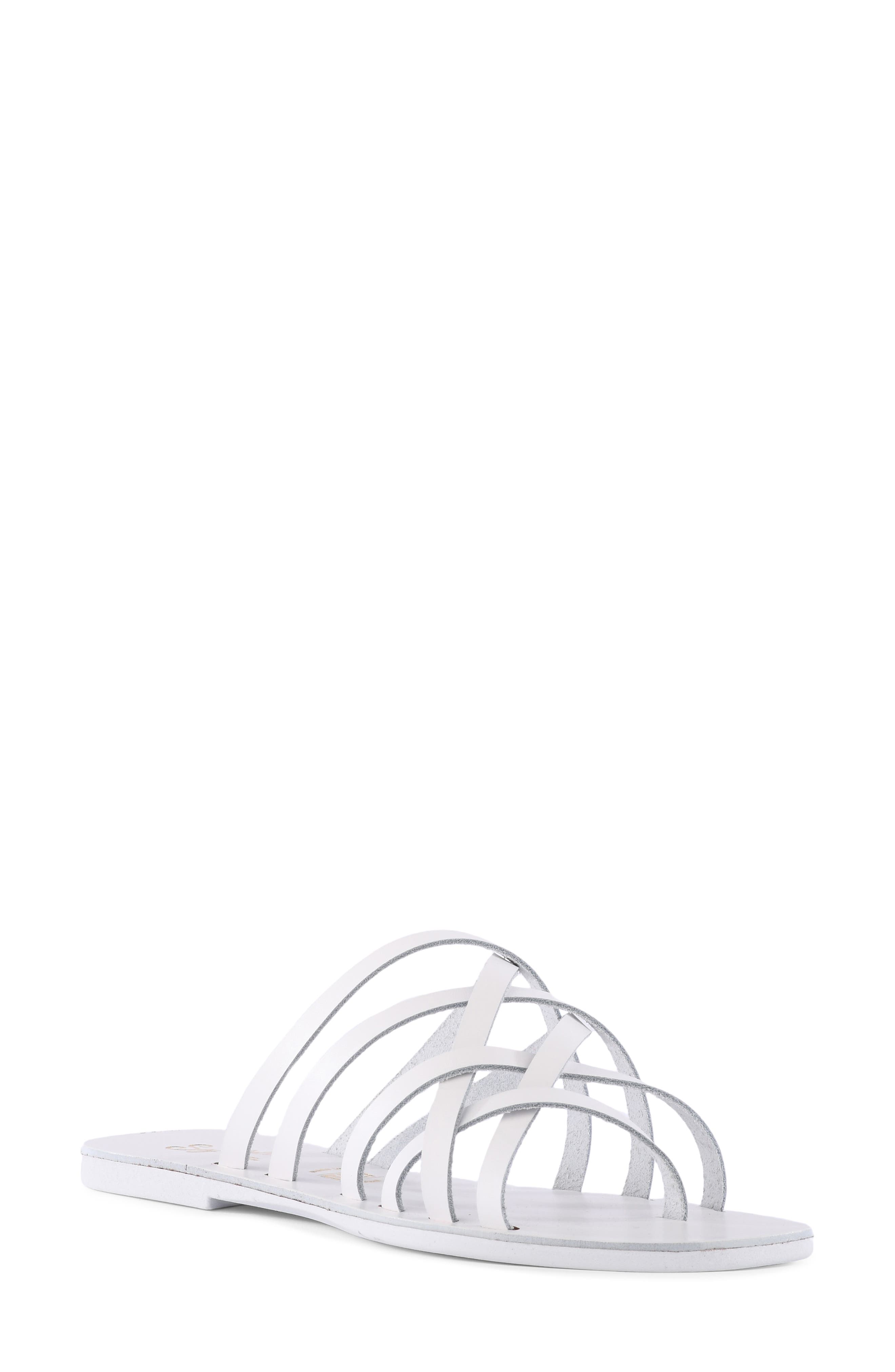 Nice Try Slide Sandal, Main, color, WHITE LEATHER