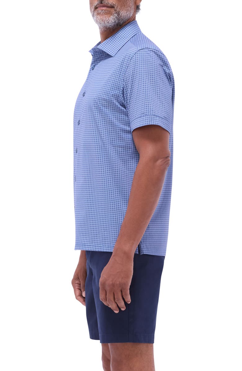 Bugatchi Milo OoohCotton<sup>®</sup> Print Short Sleeve Button-Up Shirt, Alternate, color, Cobalt