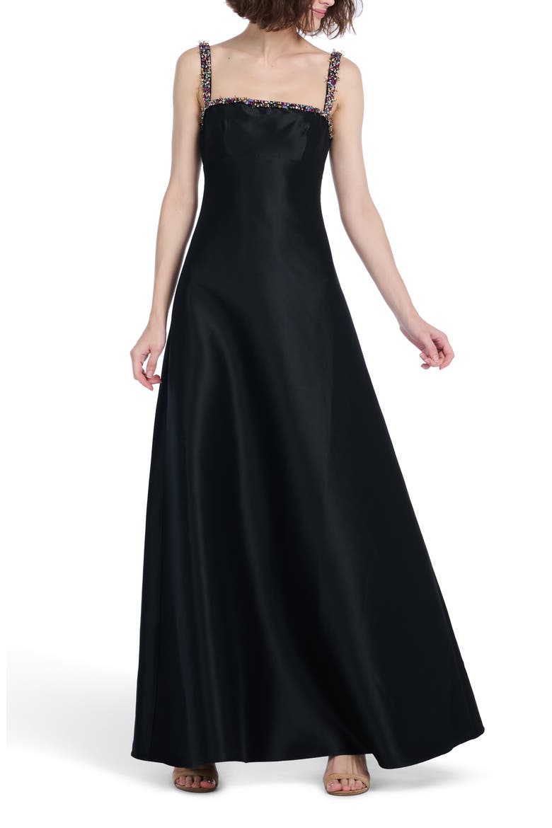 Bead Detail Square Neck A-Line Gown, Alternate, color, BLACK MULTI