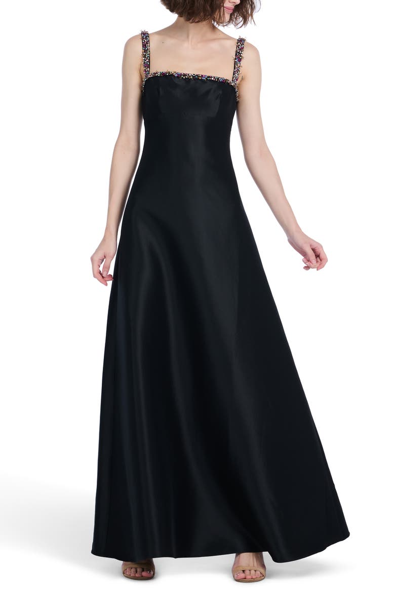 EMILY SHALANT Bead Detail Square Neck A-Line Gown, Alternate, color, Black Multi