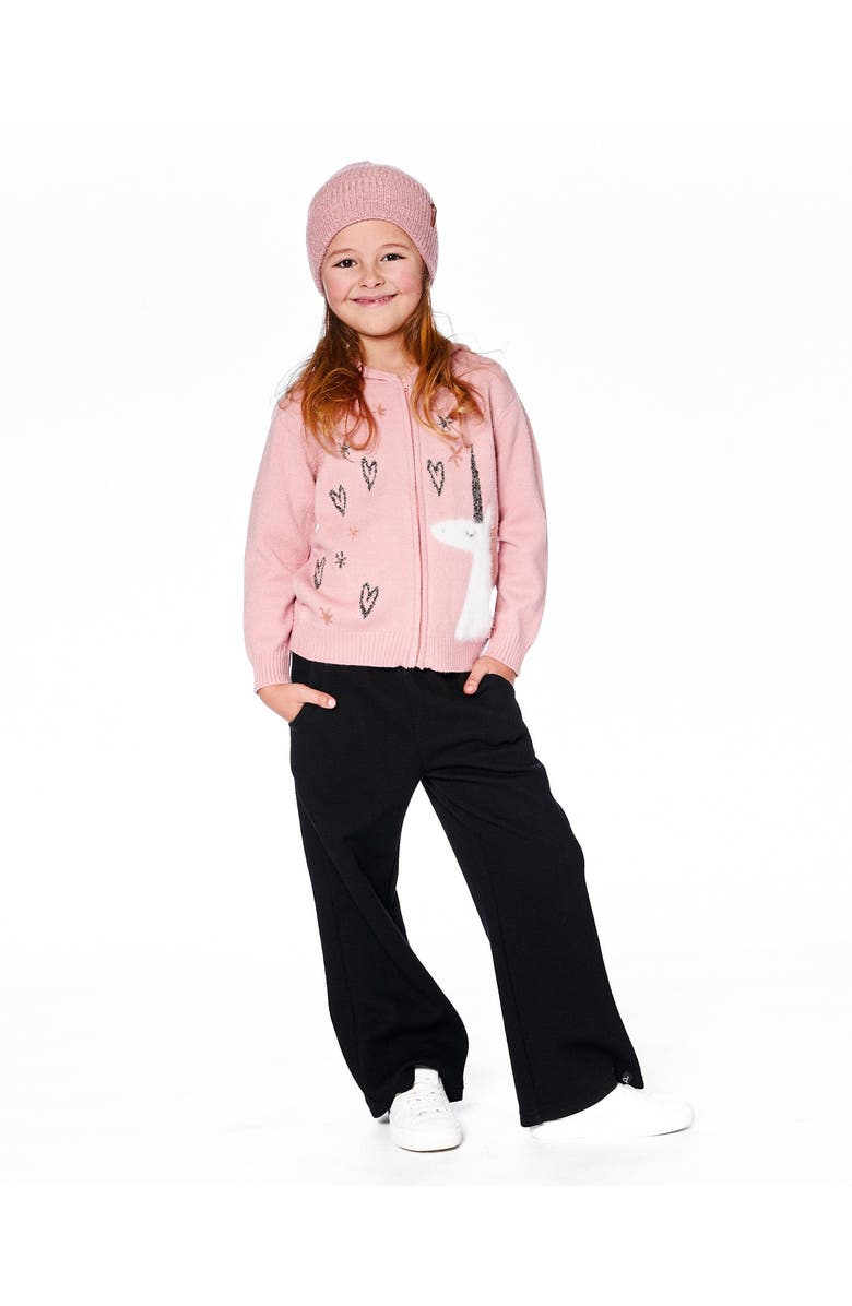 Deux par Deux Hooded Knit Cardigan with Unicorn Intarsia, Alternate, color,
