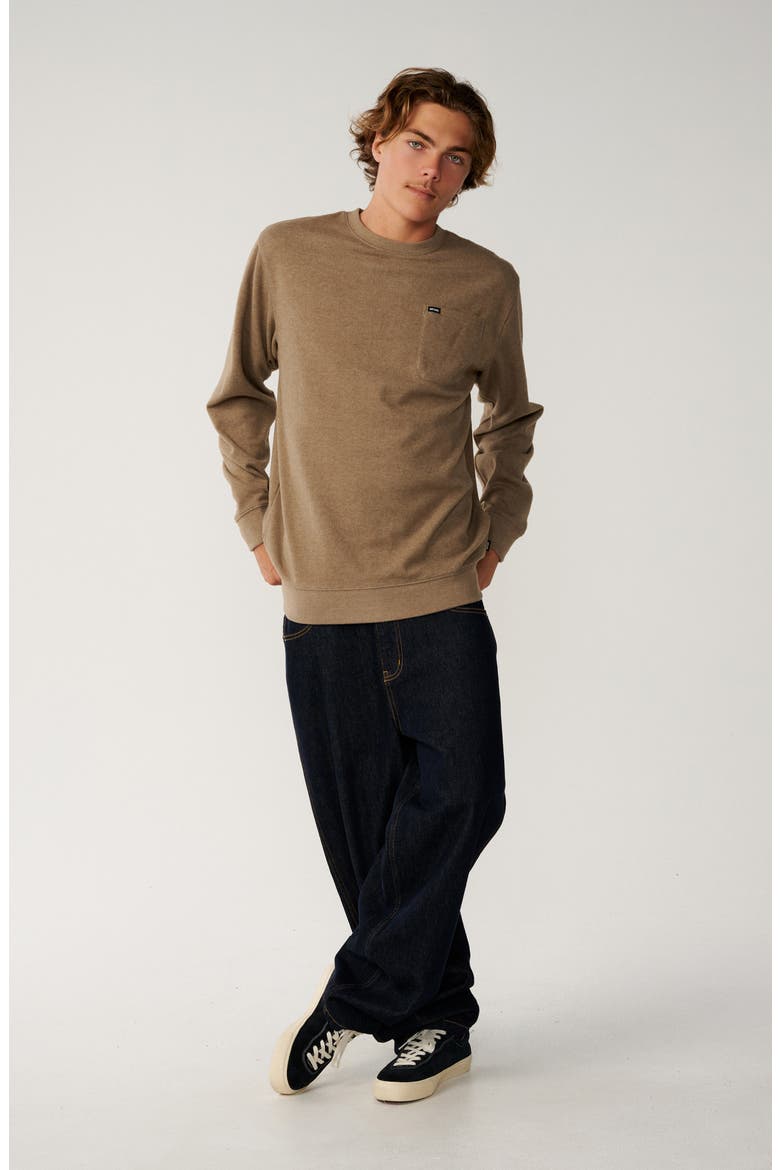 Grid Crewneck Pocket Sweatshirt, Alternate, color, WALNUT