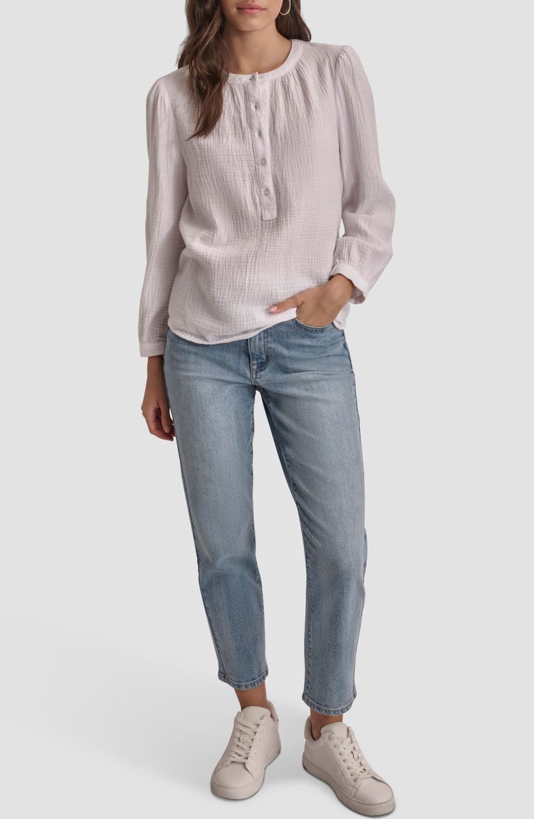DKNY Jeans Gauze Henley Shirt, Alternate, color, White