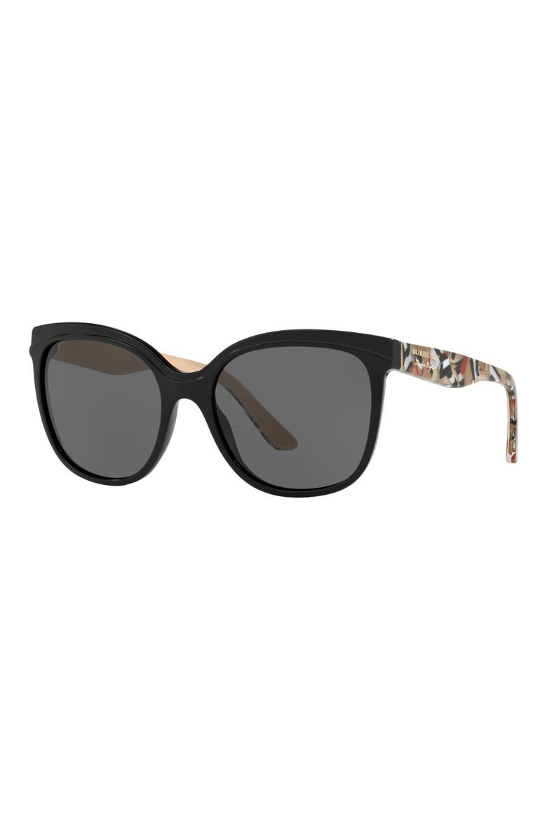 Marblecheck 55mm Square Sunglasses, Alternate, color, BLACK SOLID