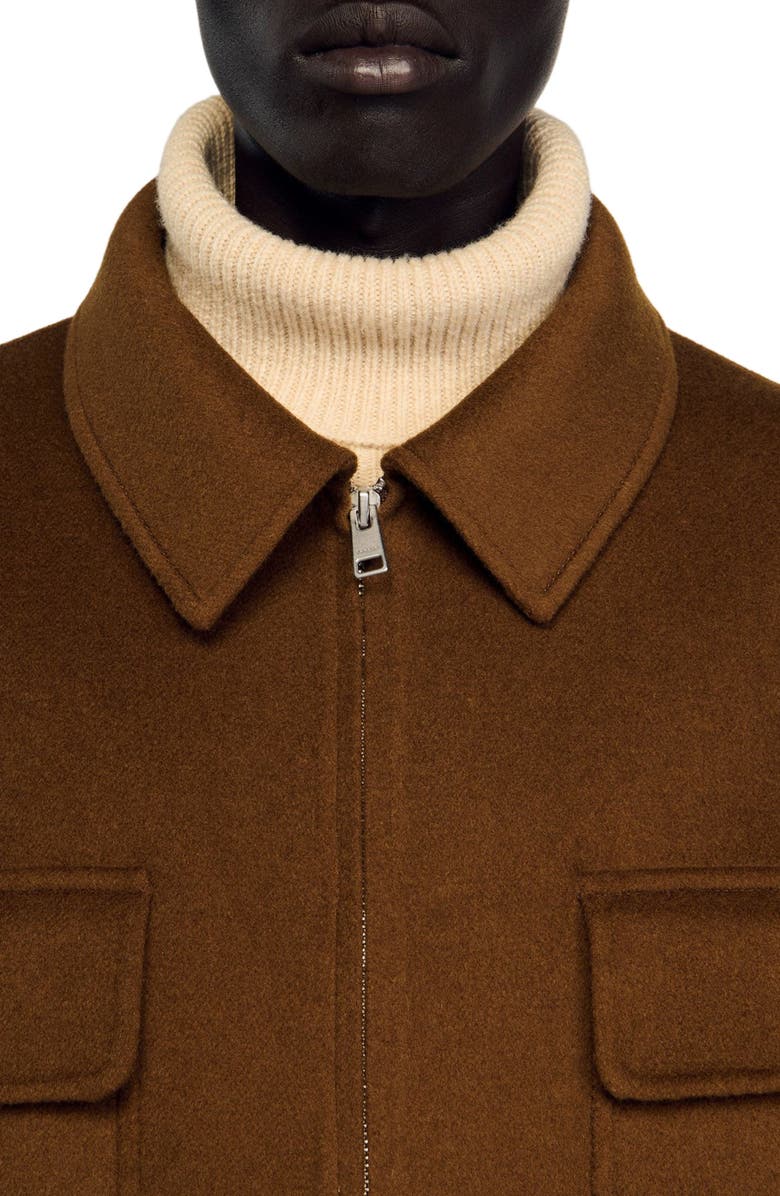 SANDRO Zipped overshirt, Alternate, color, Tobacco Brown