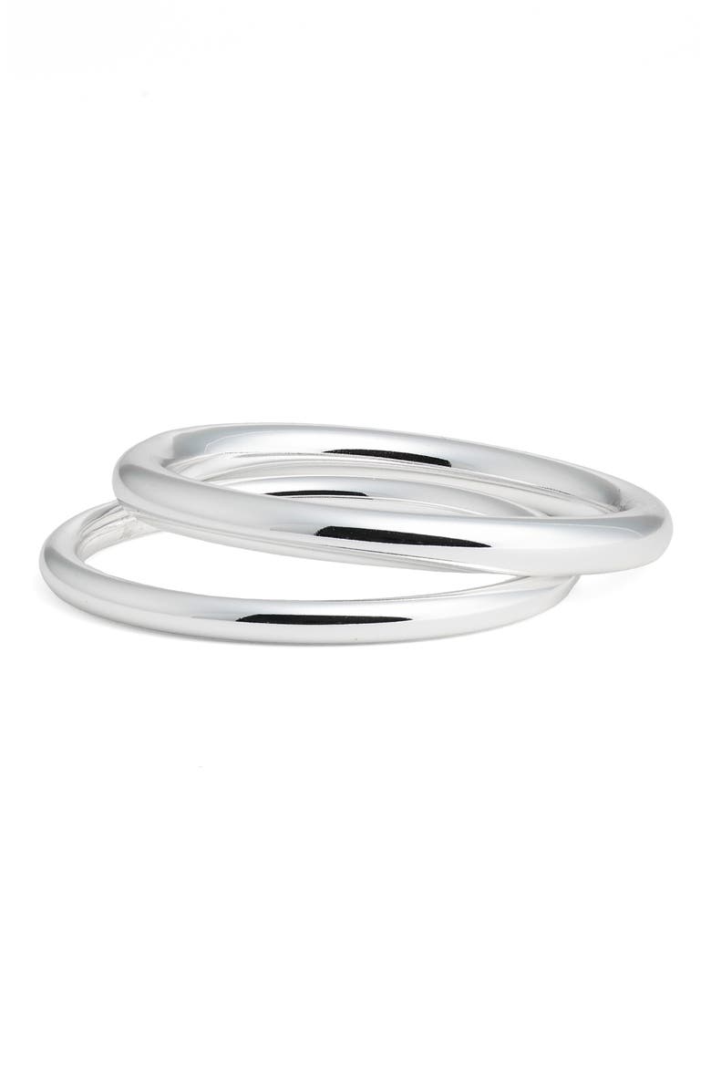Set of 2 Tubular Bangles, Main, color, SILVER