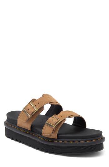 Dr. Martens' Myles Slide Sandal In Tan, Women's At Urban Outfitters In Savannah Tan Nubuck