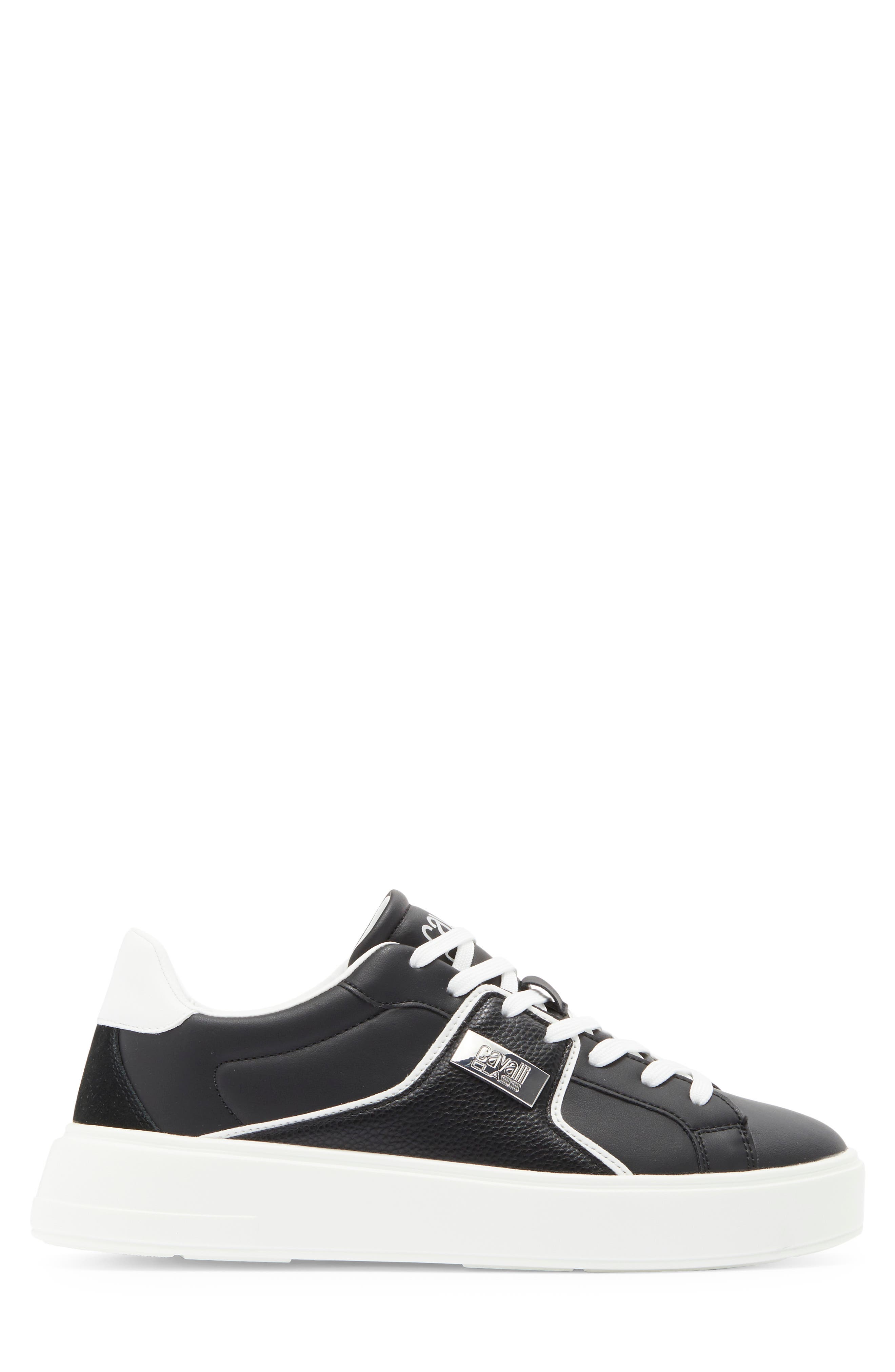 Roberto Cavalli Metal Logo Low Top Sneaker, Alternate, color, Black/ White