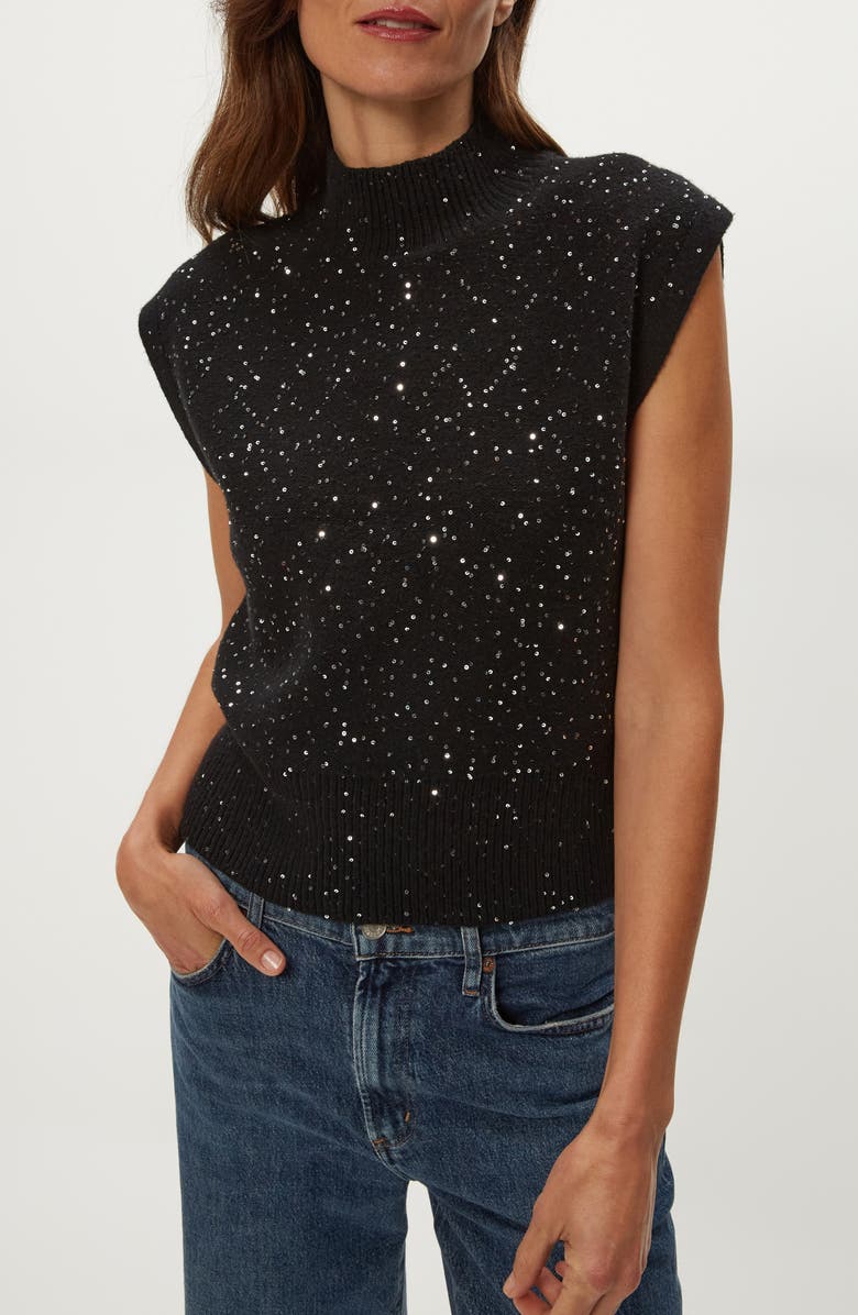 Michael Stars Raina Sequin Embellished Extended Shoulder Sweater, Alternate, color, Black